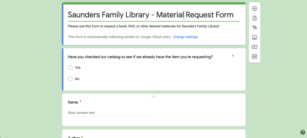 screenshot of library material request form.
